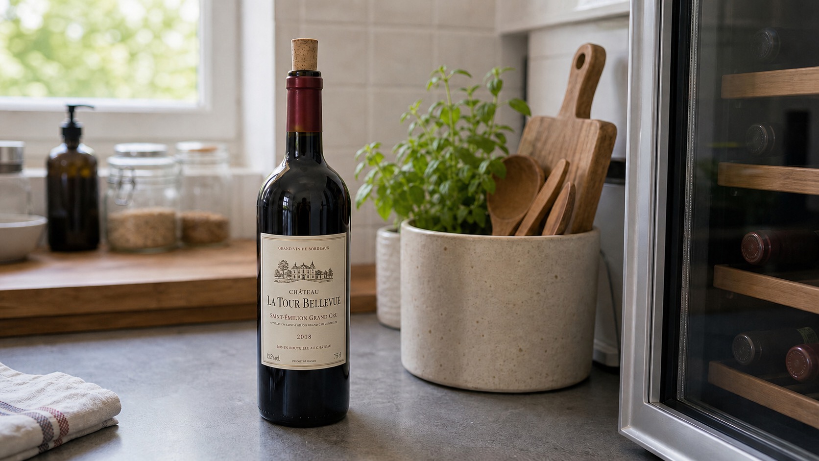 Bouteille de vin ouverte rebouchée et placée au frais