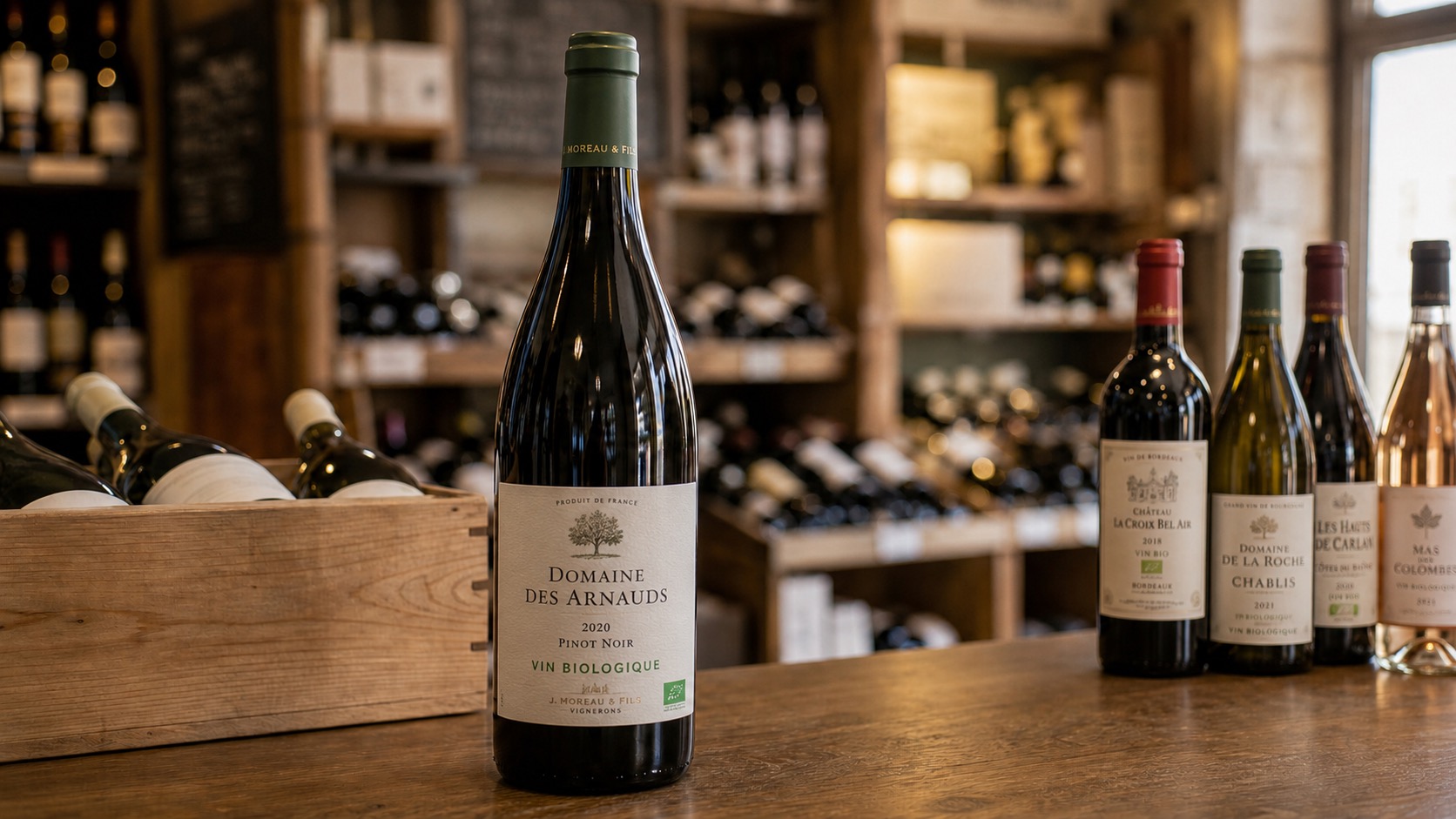 Étiquette de bouteille de vin avec logo agriculture biologique